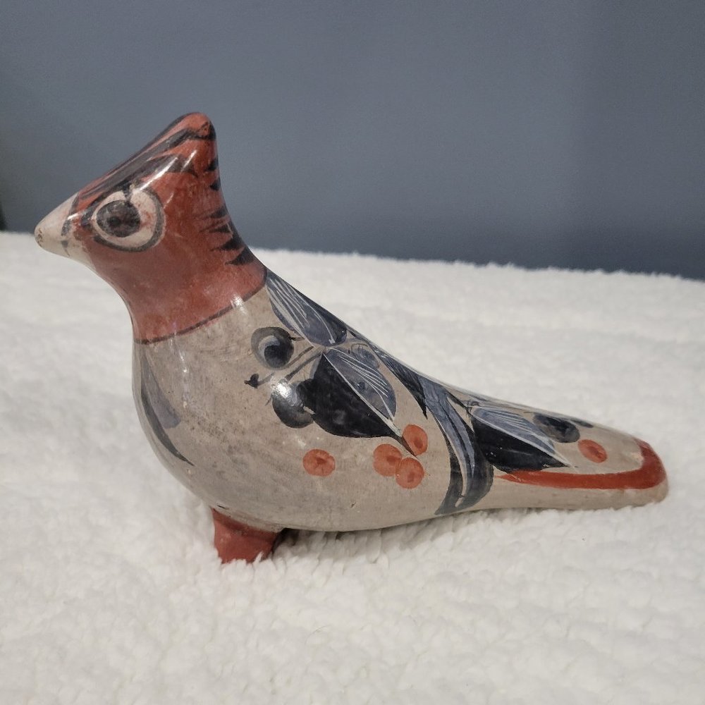 Vintage Tonala Mexican Pottery Bird Dove Figurine Folk-Art Hand-Painted